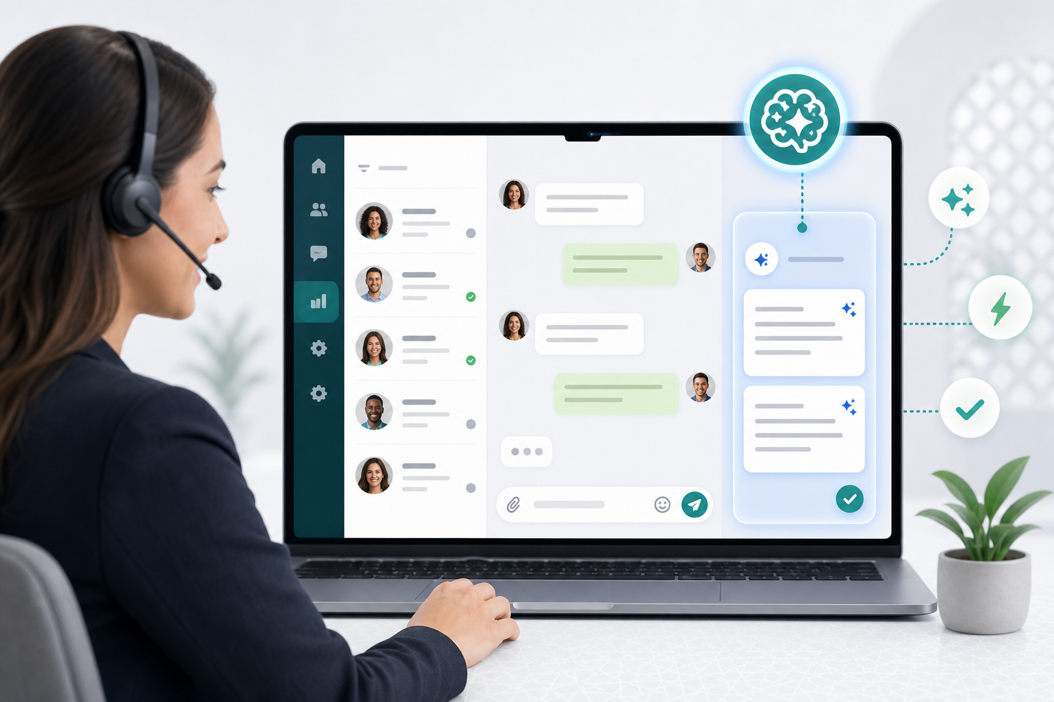 Agent de service client utilisant les suggestions de réponses IA en temps réel