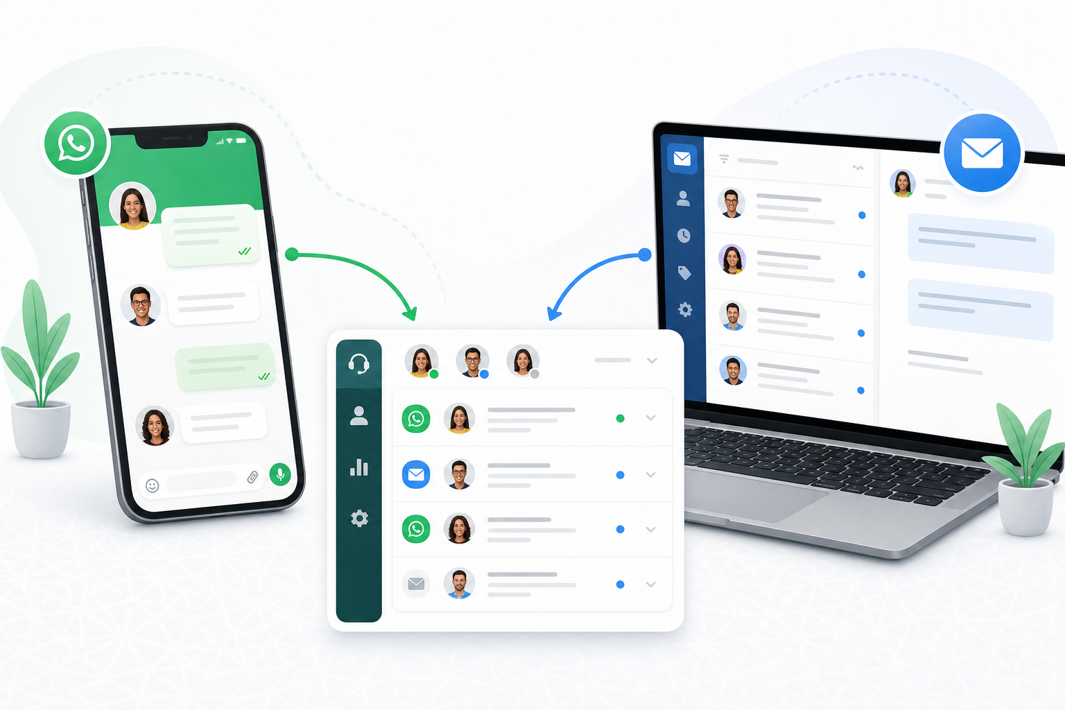 Comparaison visuelle entre WhatsApp et e-mail pour le service client avec graphiques